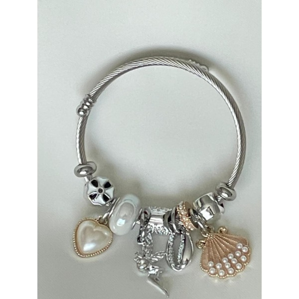 Nurşen Aksesuarlar Gümüş Renk Kalp & Deniz Kabuğu Model Pandora - 7 CM - Krem Saat ve Bileklik Aksesuarı Fiyatı
