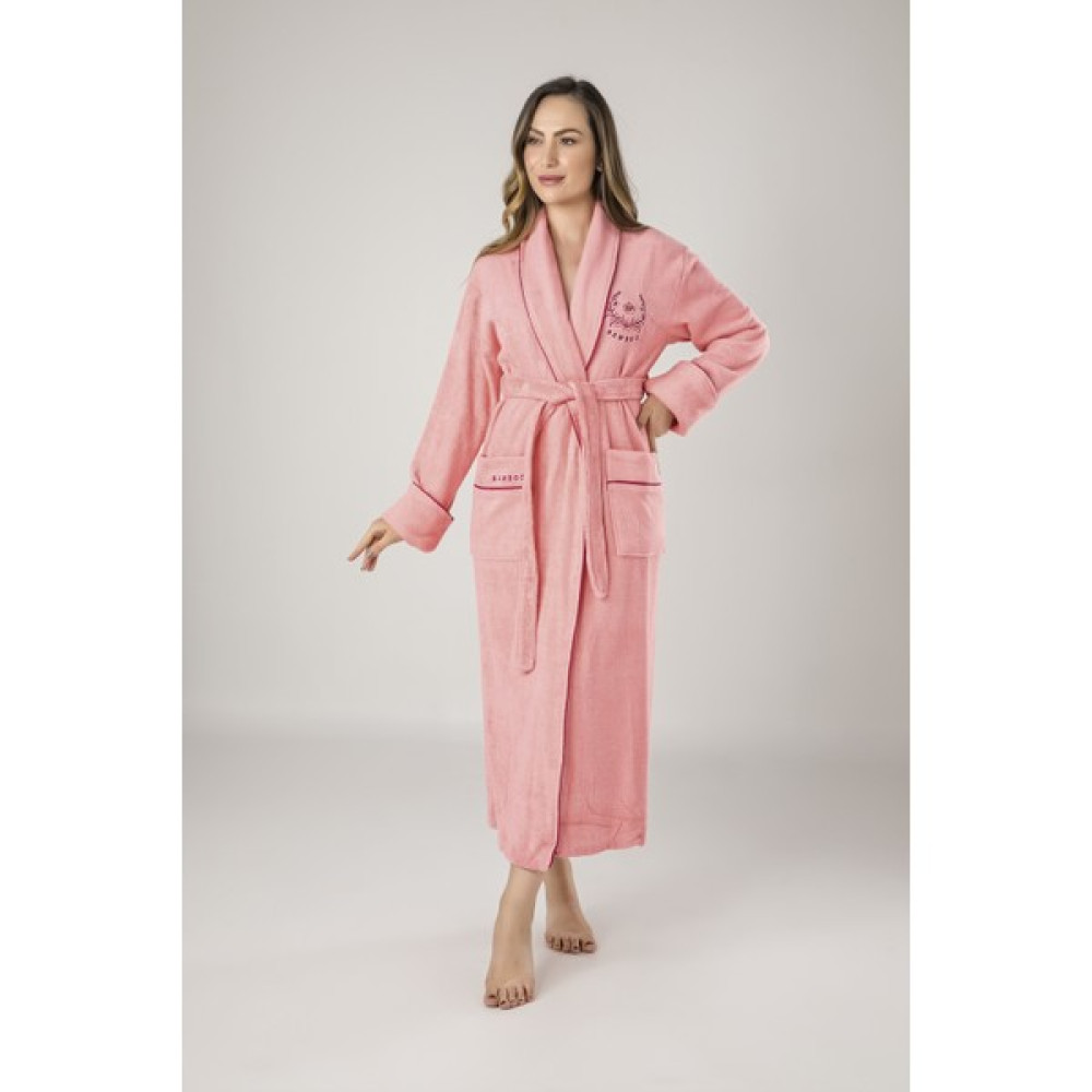 Nuşa Bambu Nakış Bukle Bambo Cotton Bayan Bornozu - L - XL - Yavruağzı Bornoz Fiyatı