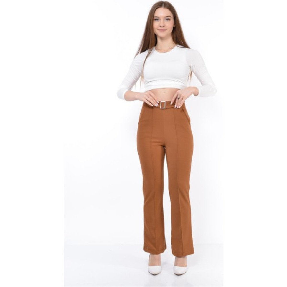 Nuseel Kadın Likralı Kemer Detaylı Zara Model Pantolon Kahve Kadın Pantolon Fiyatı