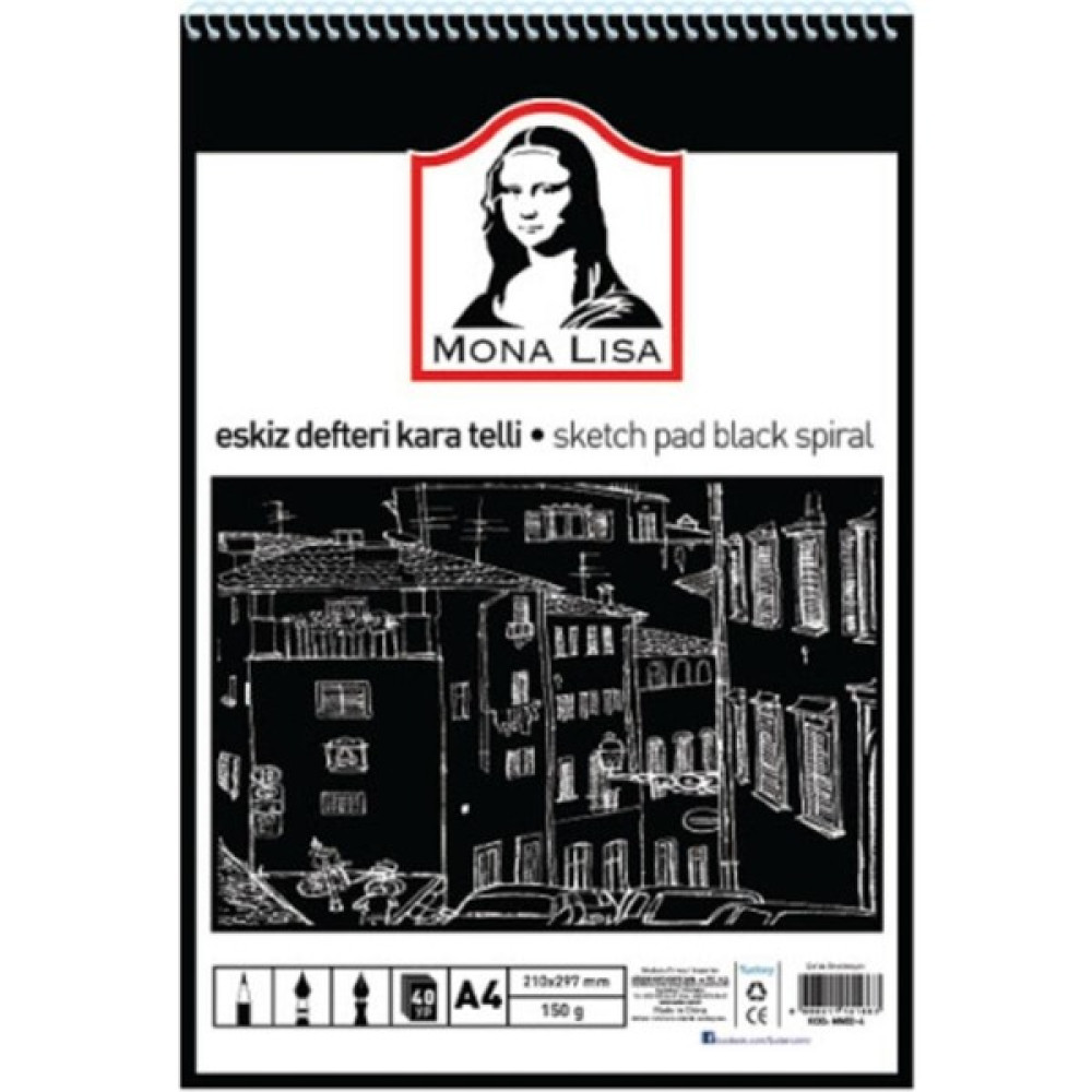 Nusrat Bilişim Monalisa Eskiz Defteri Kara Telli A4 150 gr 40 Yp MN02-4 Yardımcı Malzeme Fiyatı