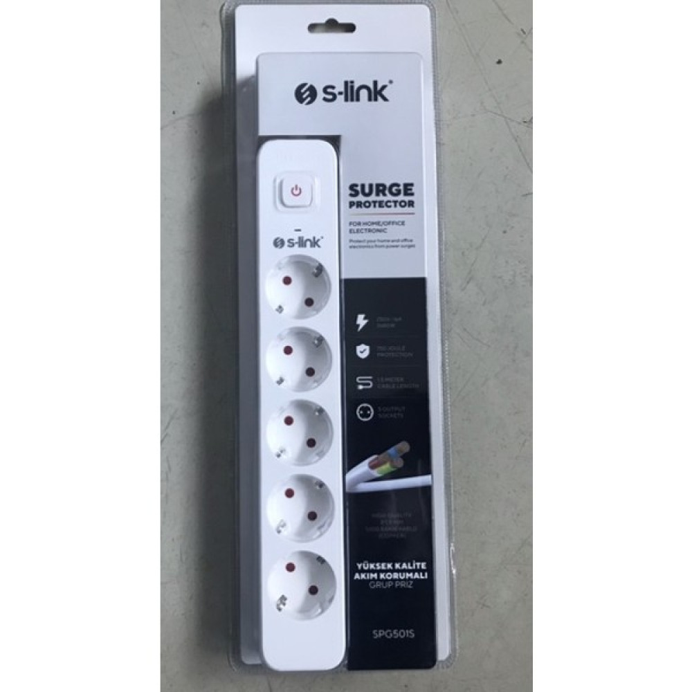 Nusrat Bilişim S-Link SPG501S 1.5m 1.5 mm 100 Yüzde Bakır 750 Joule 5'li Anahtarlı Akım Korumalı Priz Prizler Fiyatı