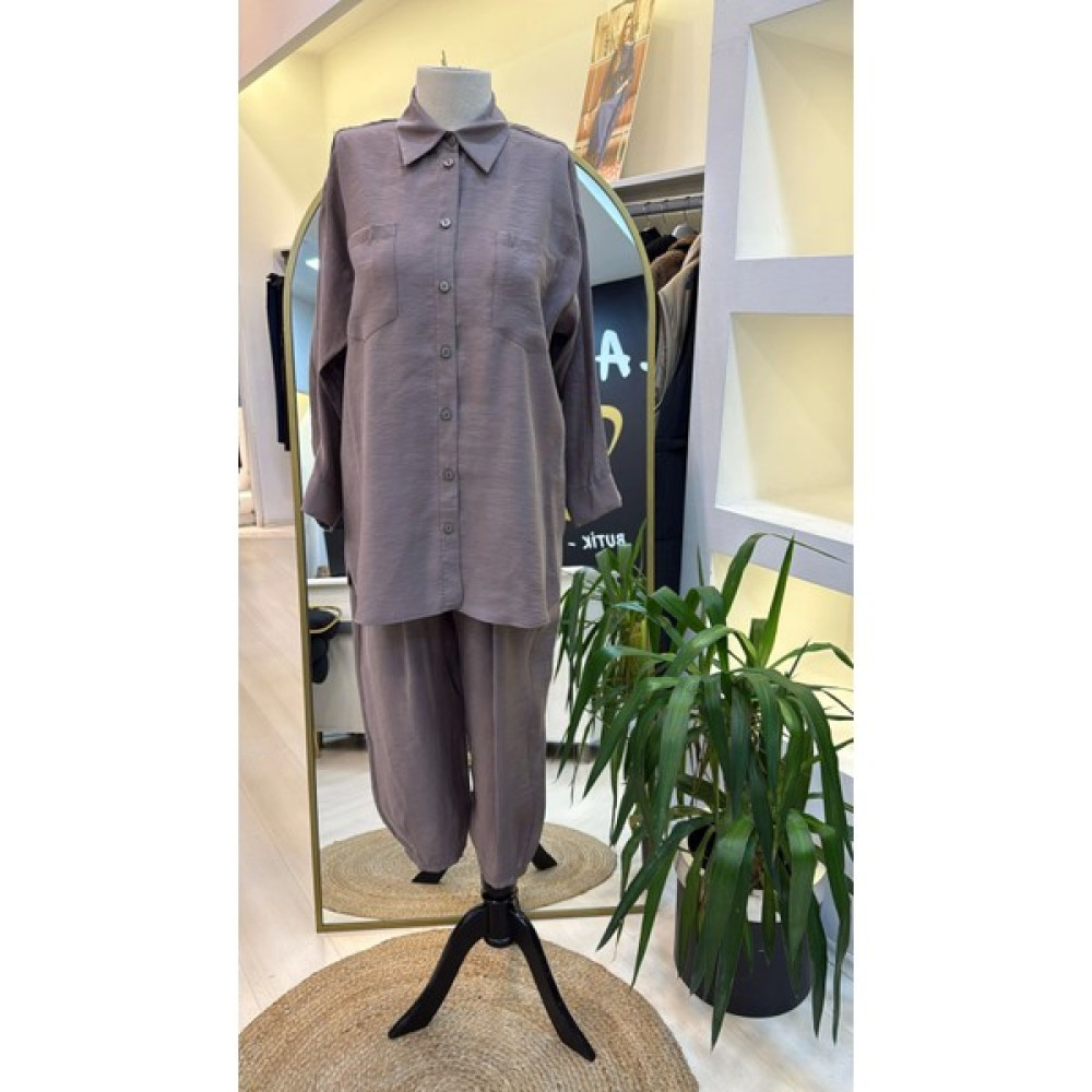 Nuss 1046 Cep Detaylı Pantolonlu Takım - Çikolata Tunik Fiyatı