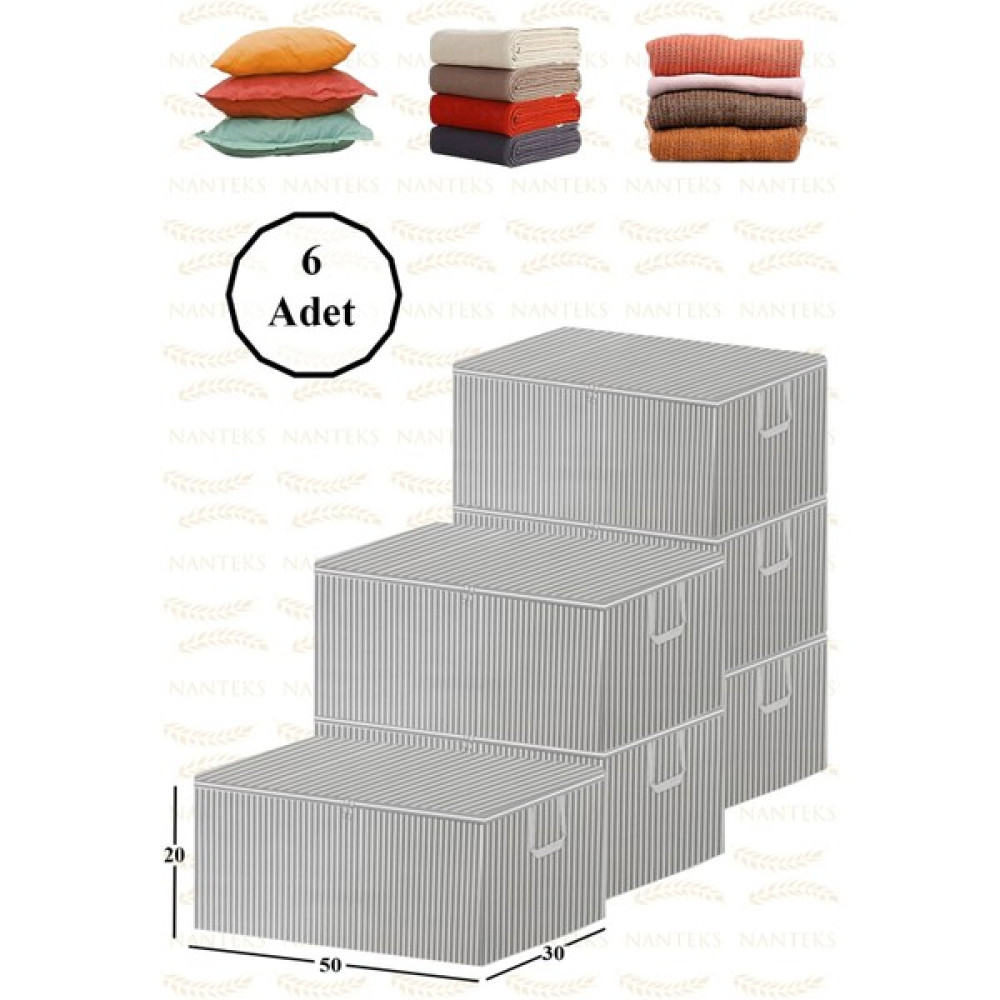 Nutex 6 Adet Gri Çizgili Baza Altı Büyük Boy Saklama Hurcu 50 x 30 x 20 cm Hurç Fiyatı