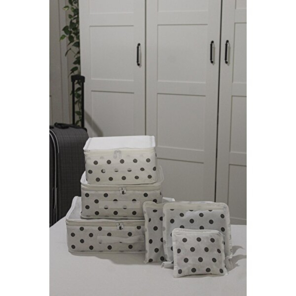 Nutex 6'lı Valiz Düzenleyici Bavul Içi Organizer Set - Seyahat Hurcu - Puantiye Desen(Beyaz) - Beyaz Eşya Saklama / Düzenleme Fiyatı