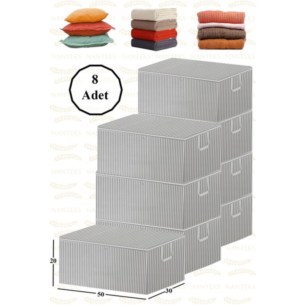 Nutex 8 Adet Gri Çizgili Baza Altı Büyük Boy Saklama Hurcu 50 x 30 x 20 cm Hurç Fiyatı