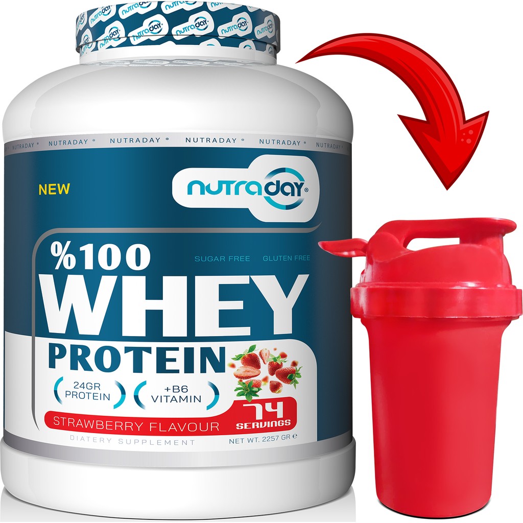 Nutraday Whey Protein 2257 gr Çilek Aromalı Protein Tozu 24 Gram Protein 74 Servis Diğer Fiyatı
