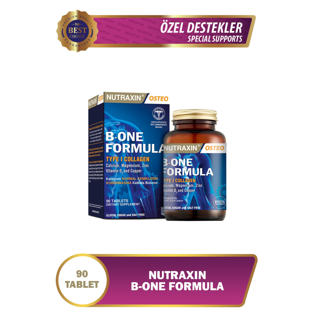 Nutraxin B-One Formula - Özel Destek 90 Tablet Kalsiyum Kolajen Tip1 Magnezyum Bakır Sağlık / Diyet Fiyatı