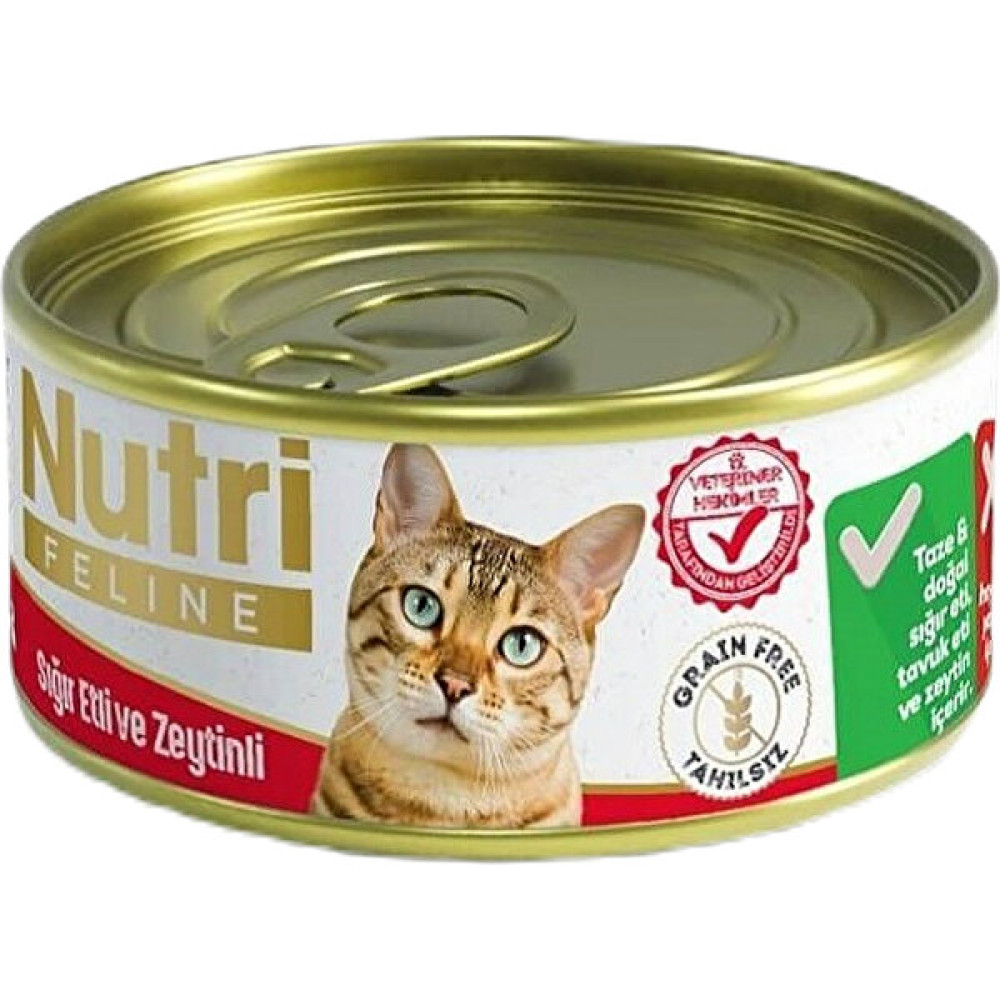 Nutri Feline Grain Free Beef Pate with Olives Adult Cat Tahılsız Sığır Etli ve Zeytinli Yetişkin Kediler İçin Yaş Kedi Maması 85gr Evcil Hayvan Ürünleri Fiyatı