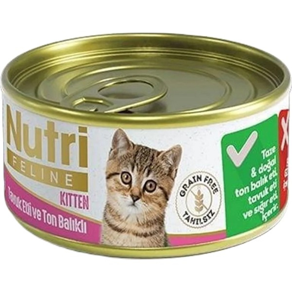 Nutri Feline Grain Free Chicken Pate with Tuna Kitten Tavuk Etli ve Ton Balıklı Yavru Kediler İçin Yaş Kedi Maması 85gr Evcil Hayvan Ürünleri Fiyatı