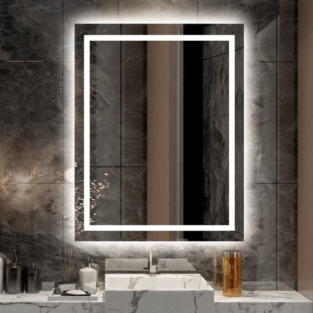 Nuun Dekor 90X70 LED Işıklı Kumlamalı Banyo Lavabo Ofis Makyaj Kuaför Aynası Trafolu Prizli - Beyaz - 70X90 Banyo Aynası Fiyatı