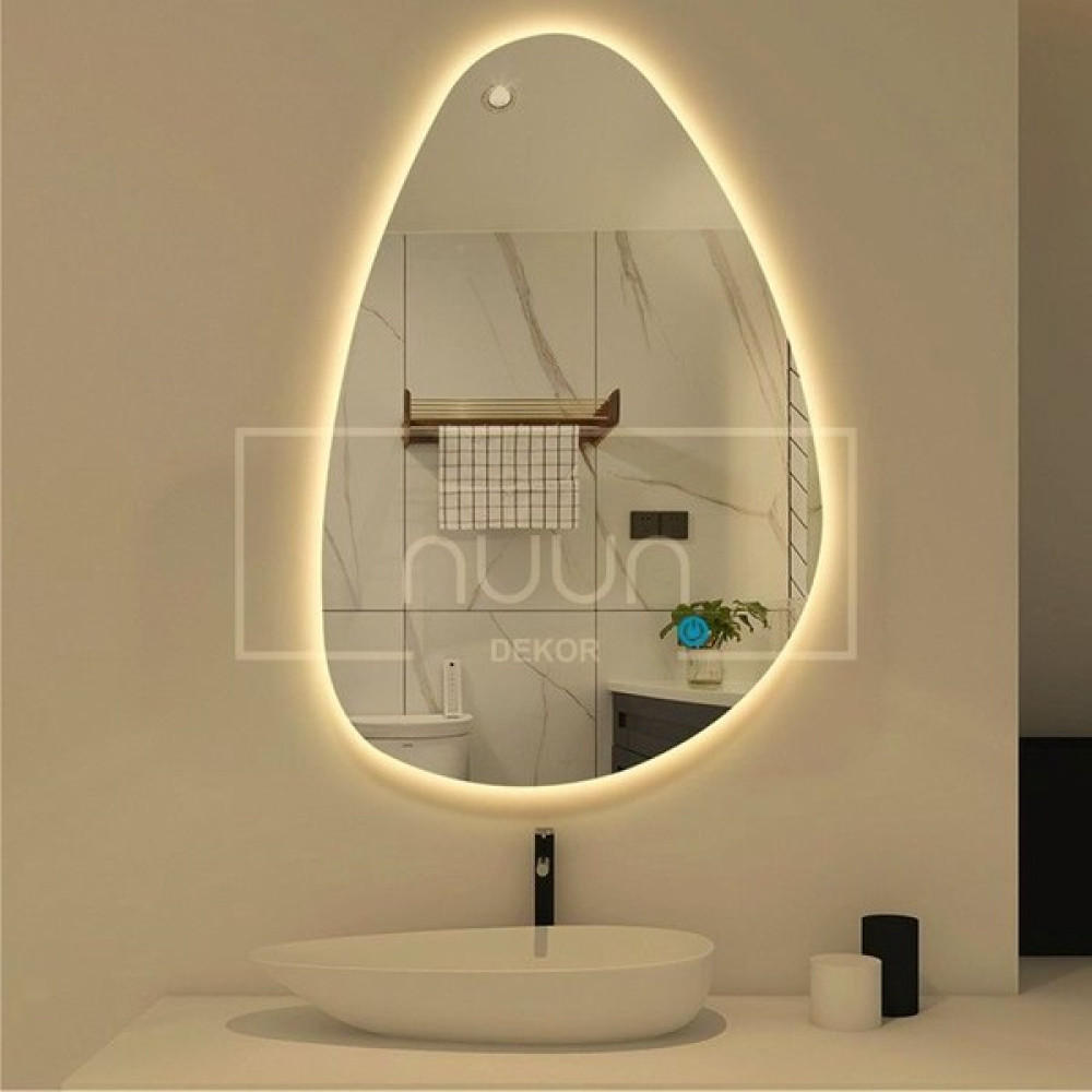 Nuun Dekor Dokunmatik Ledli Asimetrik Banyo Aynası (Dimmer Özellikli) - Gün Işığı Ledli - 90x70 Banyo Aynası Fiyatı