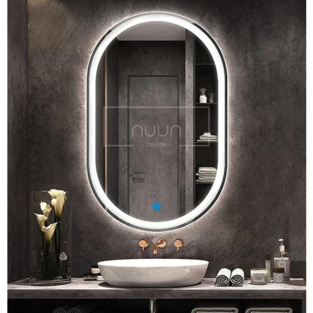 Nuun Dekor Dokunmatik Ledli Oval Banyo Aynası (Dimmer Özellikli) - 80x50 - Beyaz Banyo Aynası Fiyatı