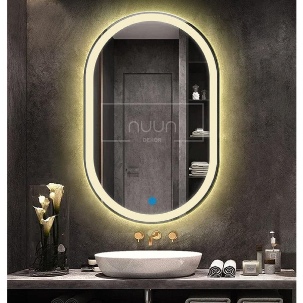 Nuun Dekor Dokunmatik Ledli Oval Banyo Aynası (Dimmer Özellikli) - 80x50 - Gün Işığı Ledli Banyo Aynası Fiyatı