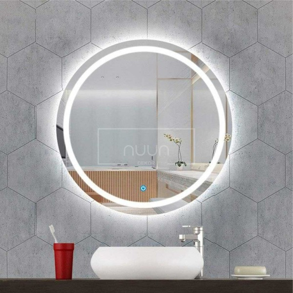 Nuun Dekor Dokunmatik Ledli Yuvarlak Banyo Aynası (Dimmer Özellikli) - Beyaz Ledli - 90cm Banyo Aynası Fiyatı