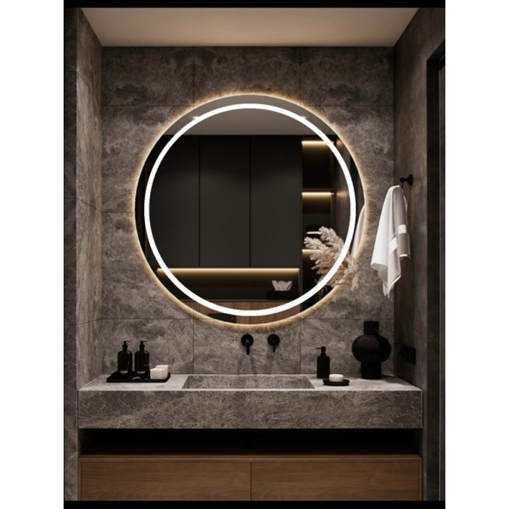Nuun Dekor LED Işıklı Kumlamalı Yuvarlak Ayna - Trafolu - Sarı - 90 cm Banyo Aynası Fiyatı