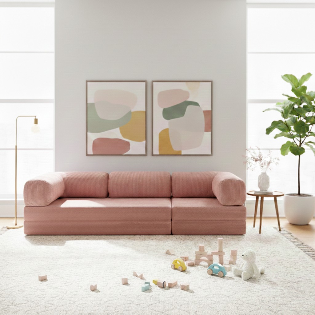 Nwin Home Linea Long 100x300 cm Modern Modüler Köşe Koltuk - Çok Amaçlı Yer Minderi Yatak Dinlenme Seti - Pudra Pembe Koltuk Fiyatı