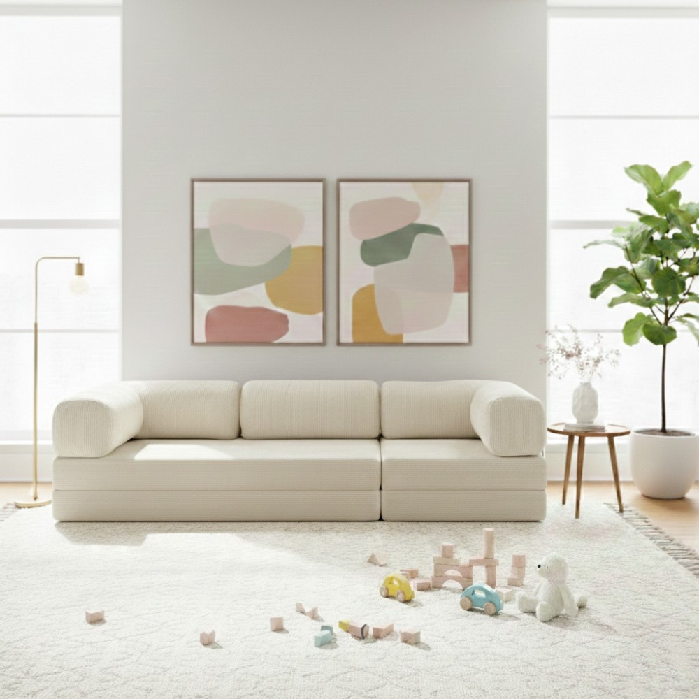 Nwin Home Linea Long 100x300 cm Modern Modüler Sünger Köşe Koltuk - Çok Amaçlı Yer Minderi Yatak Dinlenme Seti - Krem Koltuk Fiyatı