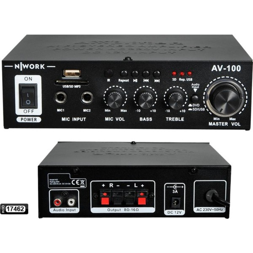 Nwork Anfi 100W Usb/sd/mp3 220/12V Stereo Bluetooth Nwork AV-100 Oto Görüntü Sistemleri Fiyatı