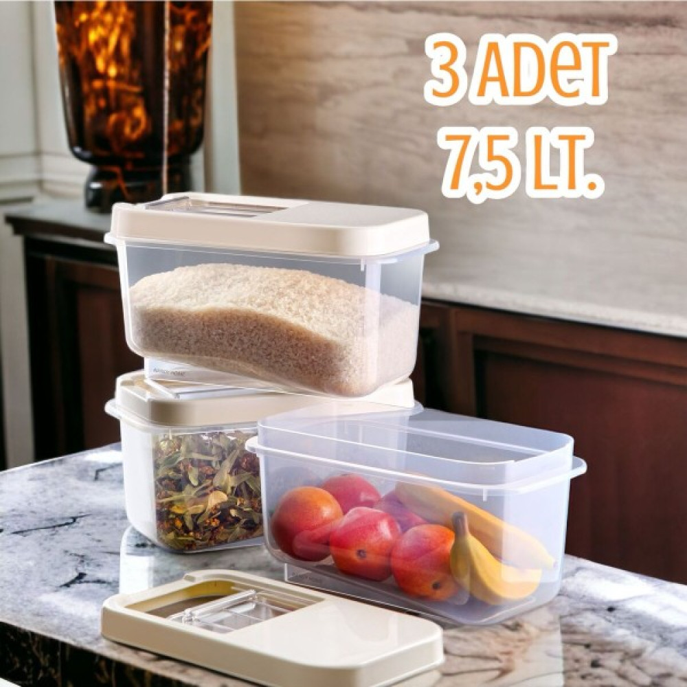 NY Home 3 Adet 7,5 Lt Kolay Kayar Kapaklı Multibox Saklama Kabı Krem Saklama Kapları Fiyatı