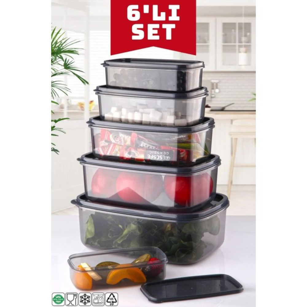 NY Home 6'lı Set Dikdörtgen Sweet Saklama Kabı Antrasit Saklama Kapları Fiyatı