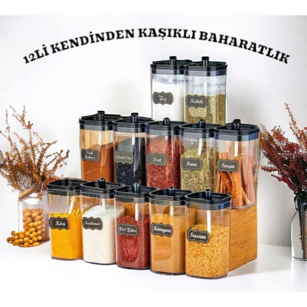 Ny Homekendinden Kaşıklı 12 Adet Baharatlık Etiket Hediyeli Baharat Setleri & Baharatlıklar Fiyatı