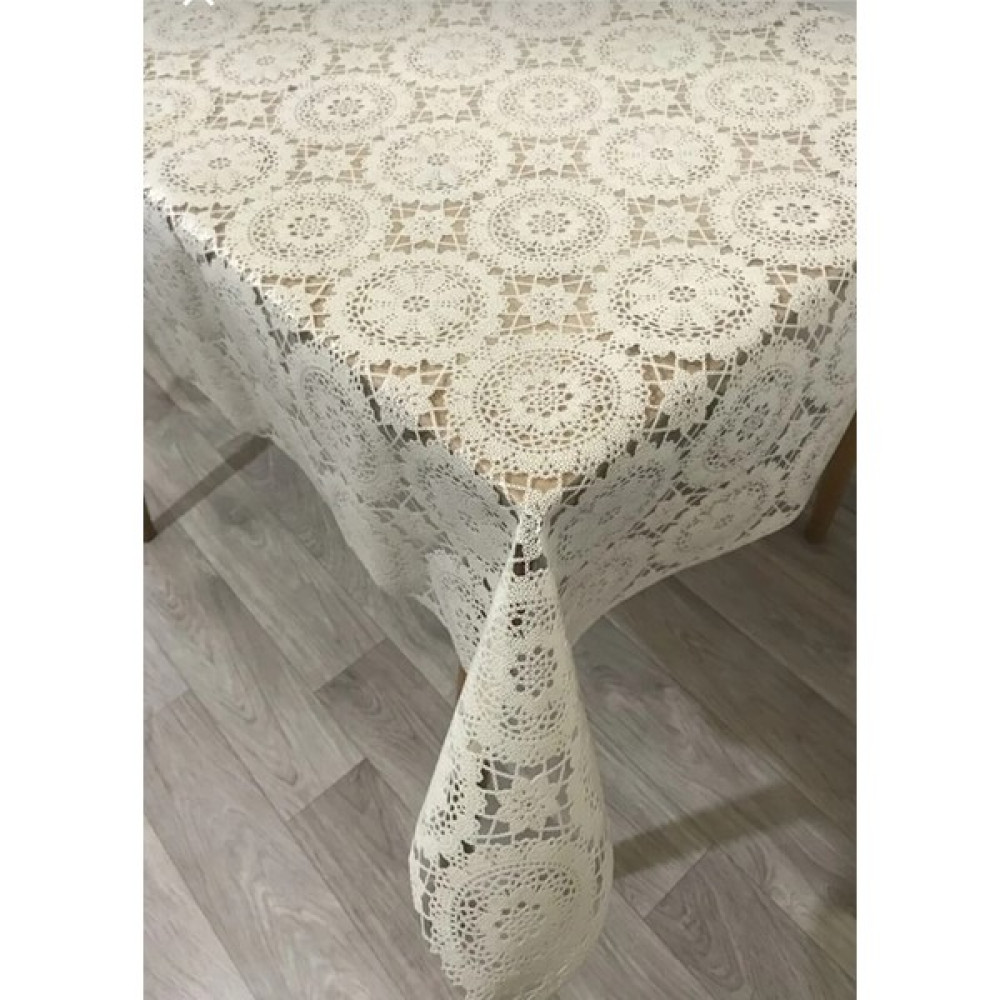 NYK Home Hasır Desen Lüks Pvc Silinebilir Masa Örtüsü Tüm Renk ve Ölçüler - 140 x 180 cm - Krem Masa Örtüsü Fiyatı