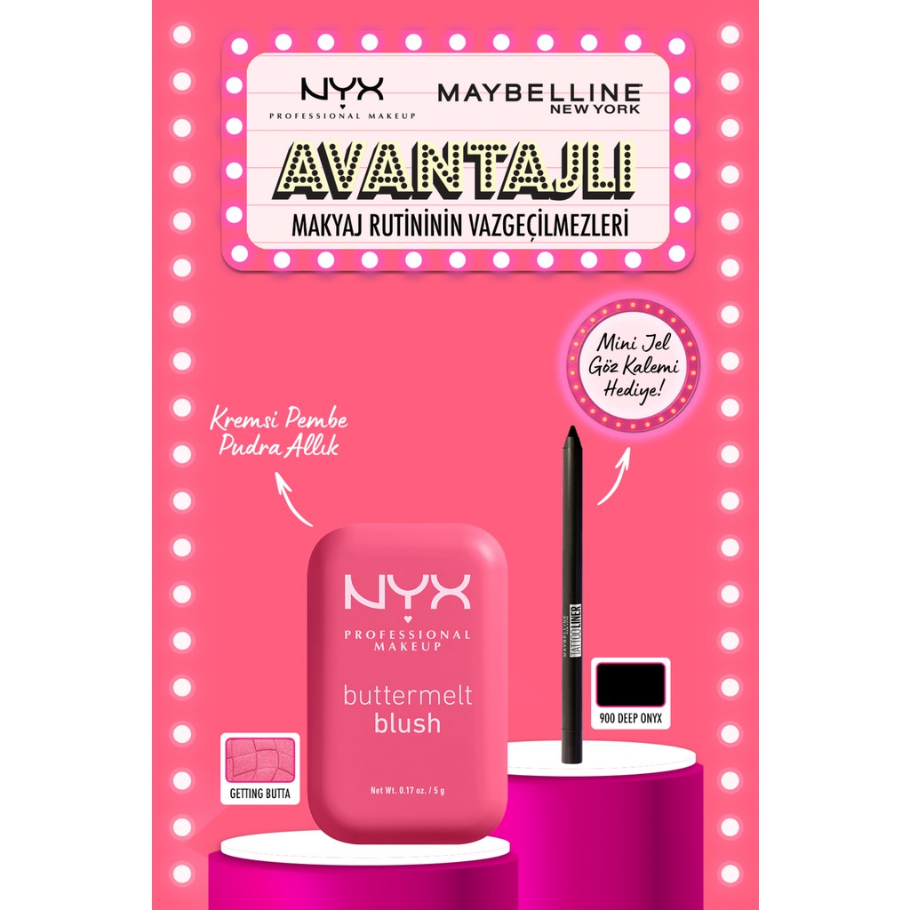 NYX Professional Makeup Buttermelt 08 Allık & Tattoo Liner Mini Hediyeli Allık Fiyatı