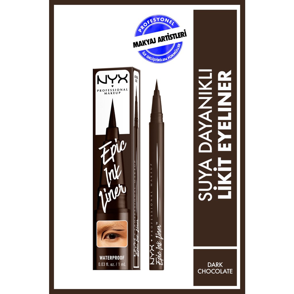 NYX Professional Makeup Epic Ink Liner - Suya Dayanıklı, Saten Finişli, Koyu Kahverengi Likit Eyeliner, İnce Uç ile Kolay Uygulama Eyeliner Fiyatı
