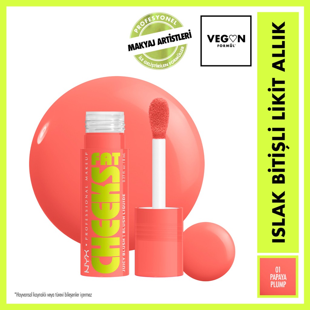 NYX Professional Makeup Fat Cheeks Islak Bitişli Likit Allık - 1 Papaya Plump Allık Fiyatı