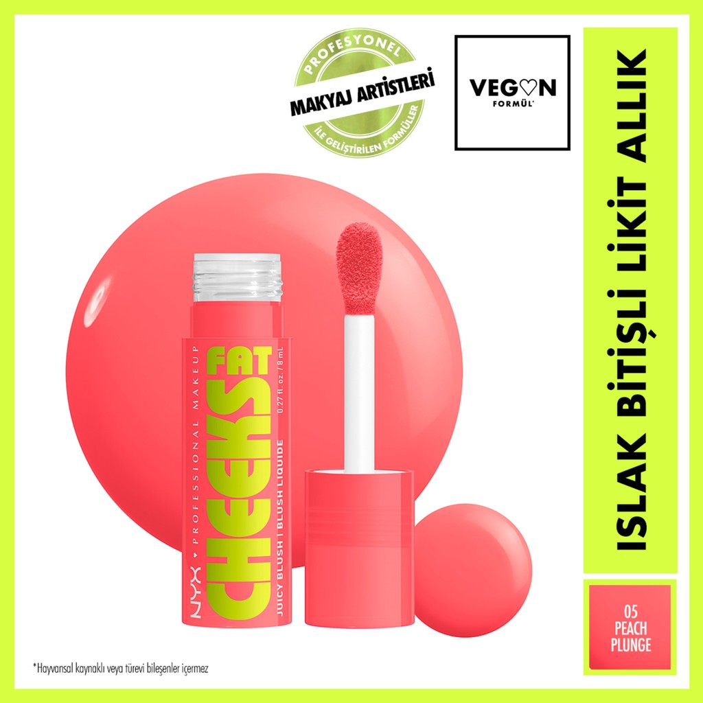 NYX Professional Makeup Fat Cheeks Islak Bitişli Likit Allık - 5 Peach Plunge Allık Fiyatı