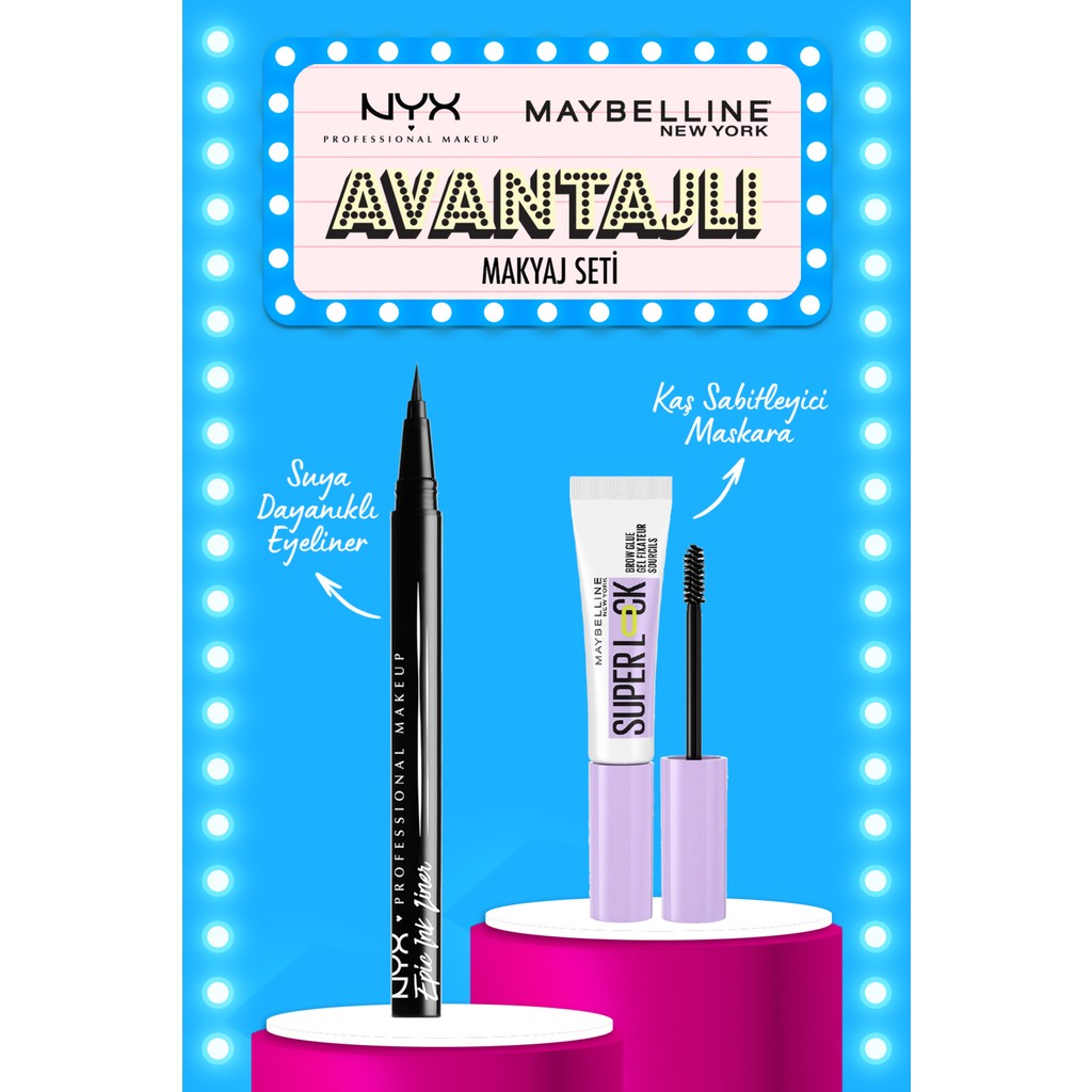 NYX Professional Makeup Nyx Pmu Epic Ink Liner & Maybelline Super Lock Kaş Sabitleyici Maskara Seti Rimeller / Maskaralar Fiyatı