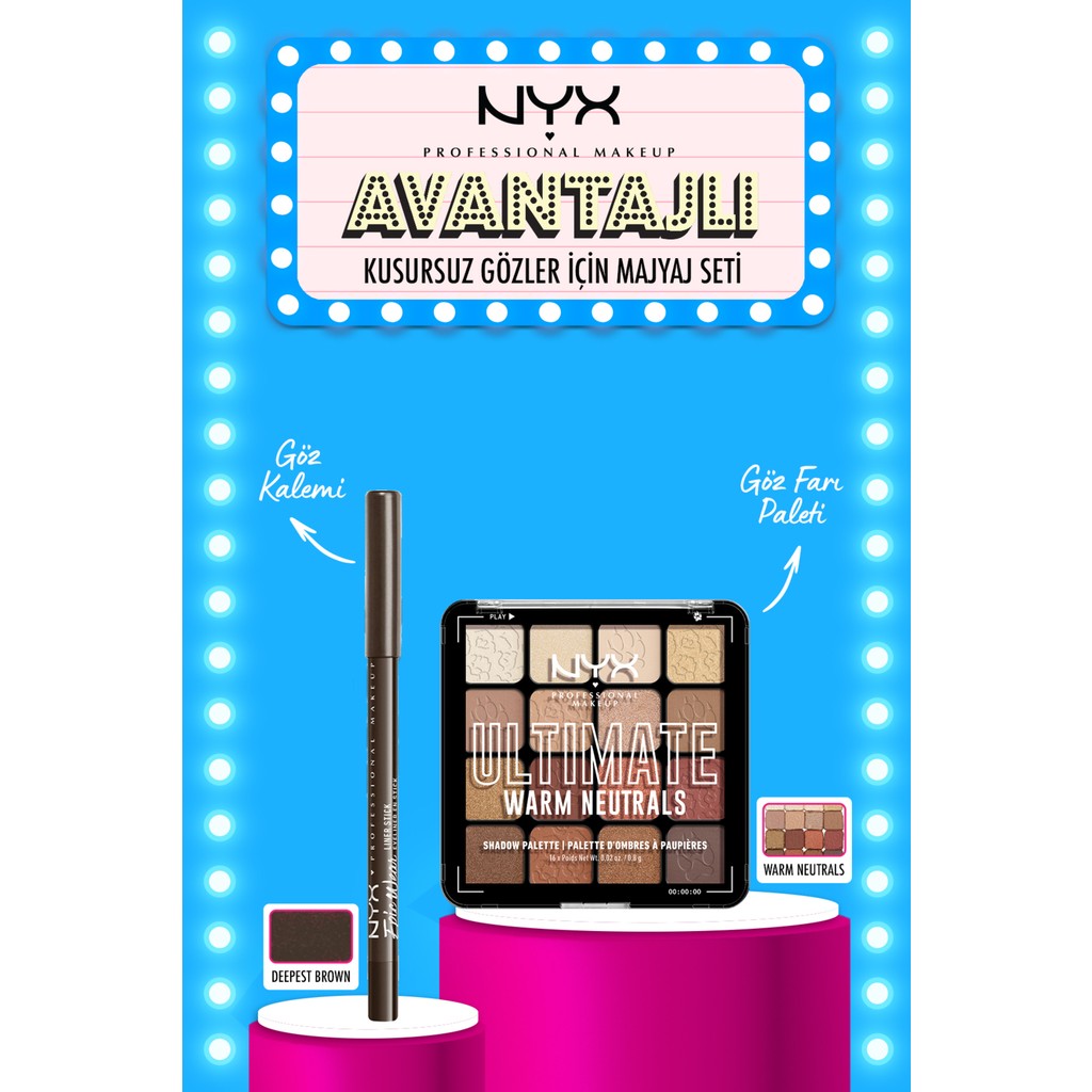 Nyx Professional Makeup Ultimate Shadow Palette - Warm Neutrals Göz Farı Paleti & Nyx Epic Wear Liner Sticks - Deepest Brown - Ten Göz Farı Fiyatı