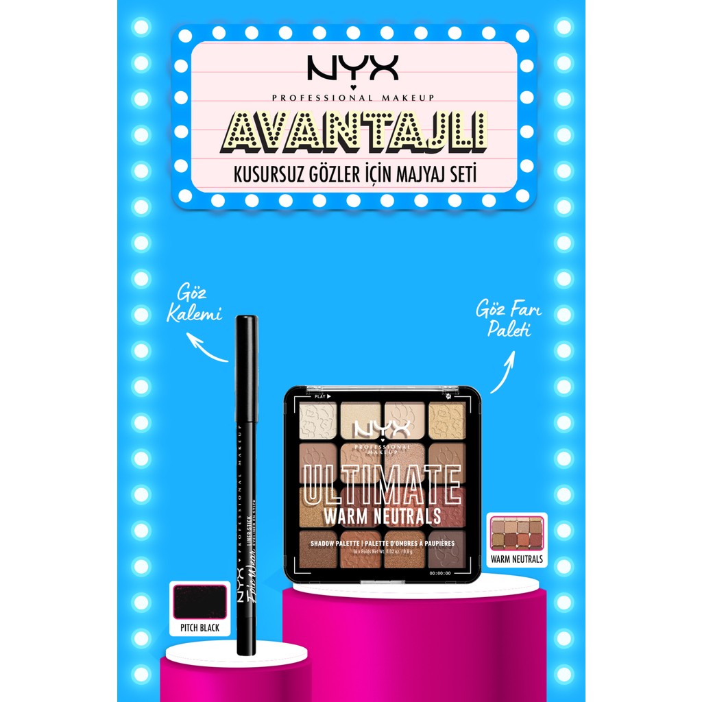 Nyx Professional Makeup Ultimate Shadow Palette - Warm Neutrals Göz Farı Paleti & Nyx Epic Wear Liner Sticks - Pitch Black - Ten Göz Farı Fiyatı