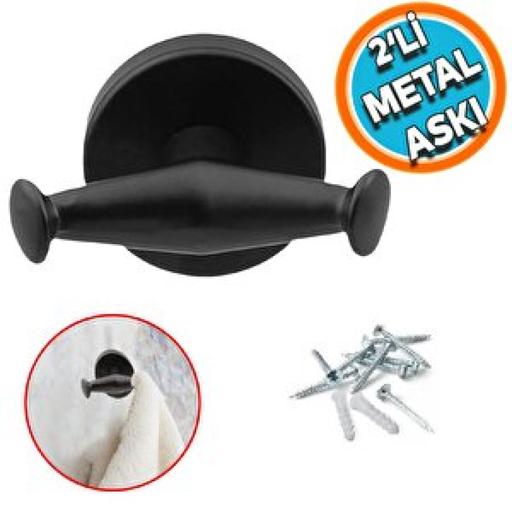 Nzb Askılık Banyo Lavabo Çatal 2'li Metal Sağlam Aparat Bornoz Havlu Asma Askı Vidalı Siyah Renk Banyo Askılık Fiyatı