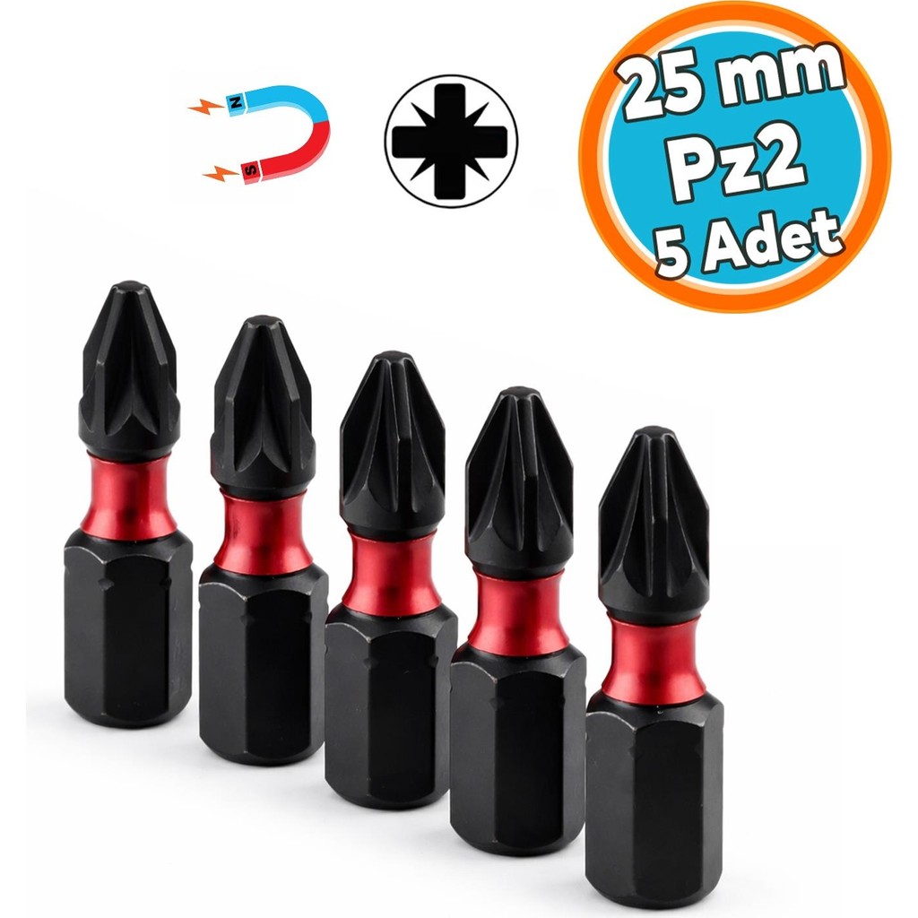 Nzb Manyetik 1/4" Matkap Ucu Impact Bits Uç 25 mm Pz2 Tayvan Çeliği Mıknatıslı Pozidriv 2.5 cm Uzunluk - Siyah Matkaplar Fiyatı