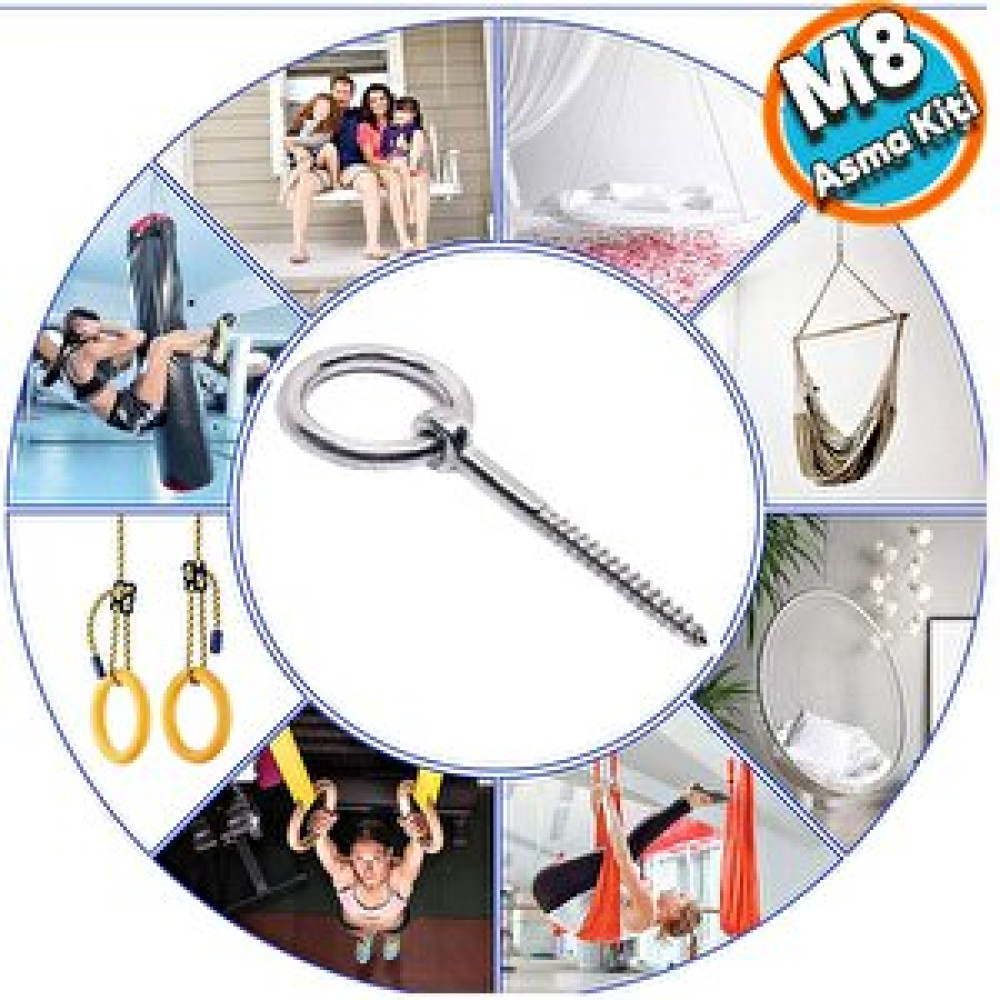 Nzb Metal Paslanmaz M8 Vidalı Gerdirme Sabitleme Çekme Kaldırma Tavan Kancası Asma Kit Vida, Çivi, Somun Fiyatı