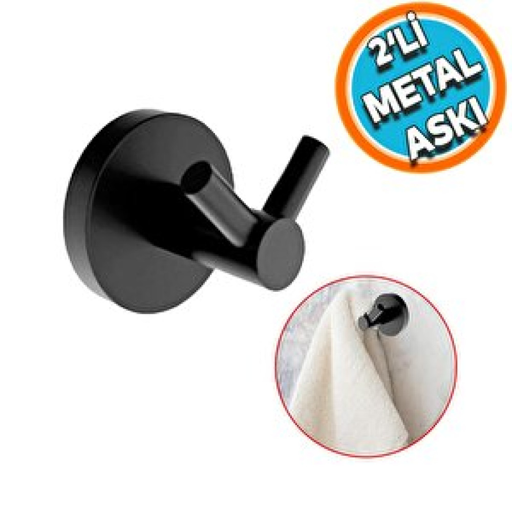 Nzb Metal Sağlam Banyo Lavabo 2'li Askılık Aparat Bornoz Havlu Asma Askı Vidalı Siyah Renk Banyo Askılık Fiyatı