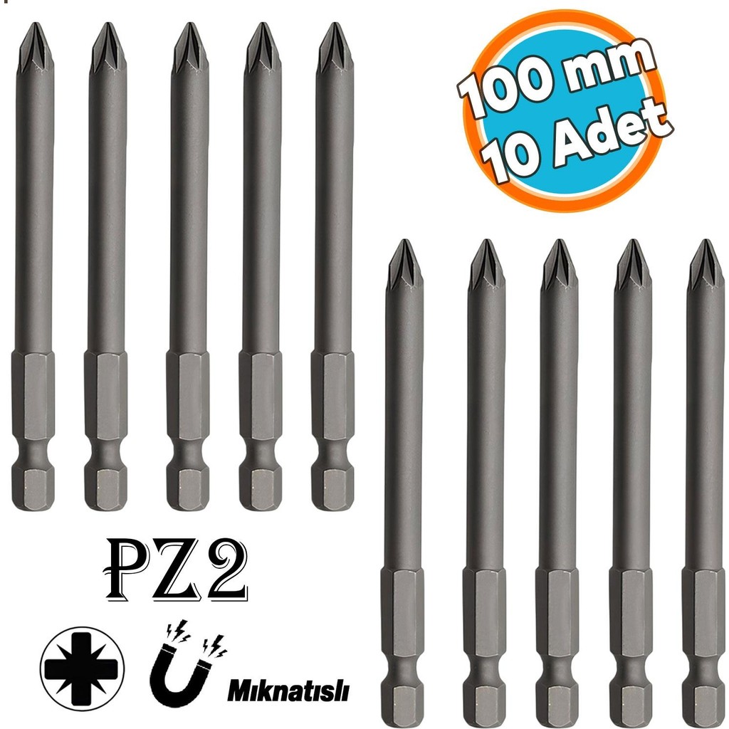 Nzb Mıknatıslı Pozidriv Bits Uç Pz2 100 mm 10'lu Set Kutulu Manyetik 1/4" Matkap Ucu Vidalama 10 cm Matkaplar Fiyatı