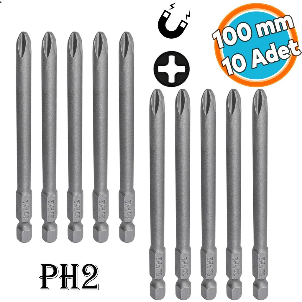 Nzb Mıknatıslı Yıldız Ph2 Bits Uç 100 mm 10'lu Set Kutulu Manyetik 1/4" Matkap Ucu Vidalama 10CM Uzunluk Matkaplar Fiyatı