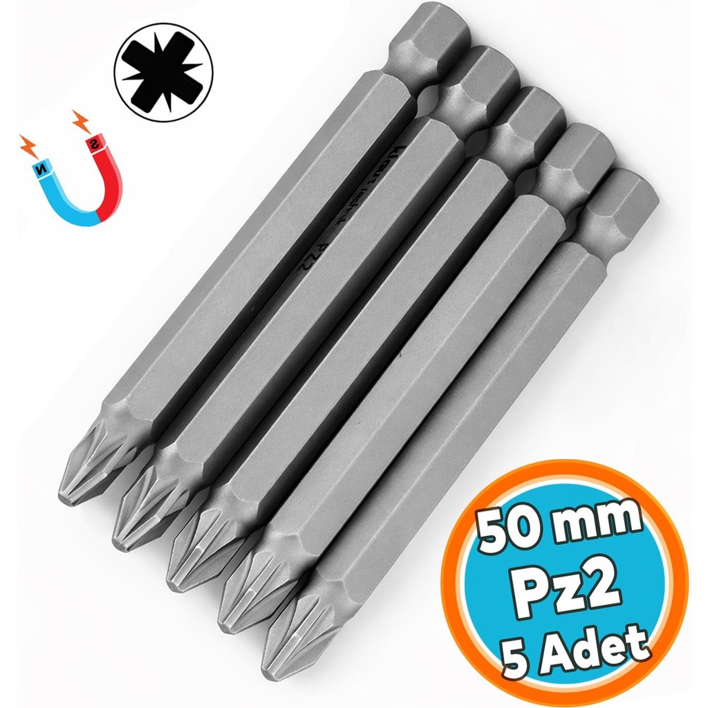 Nzb Pozidriv Bits Uç (5 Adet) Mıknatıslı 50 mm Pz2 Manyetik 1/4" Matkap Ucu 5 cm Güçlü Tayvan Çeliği - Gri Matkaplar Fiyatı
