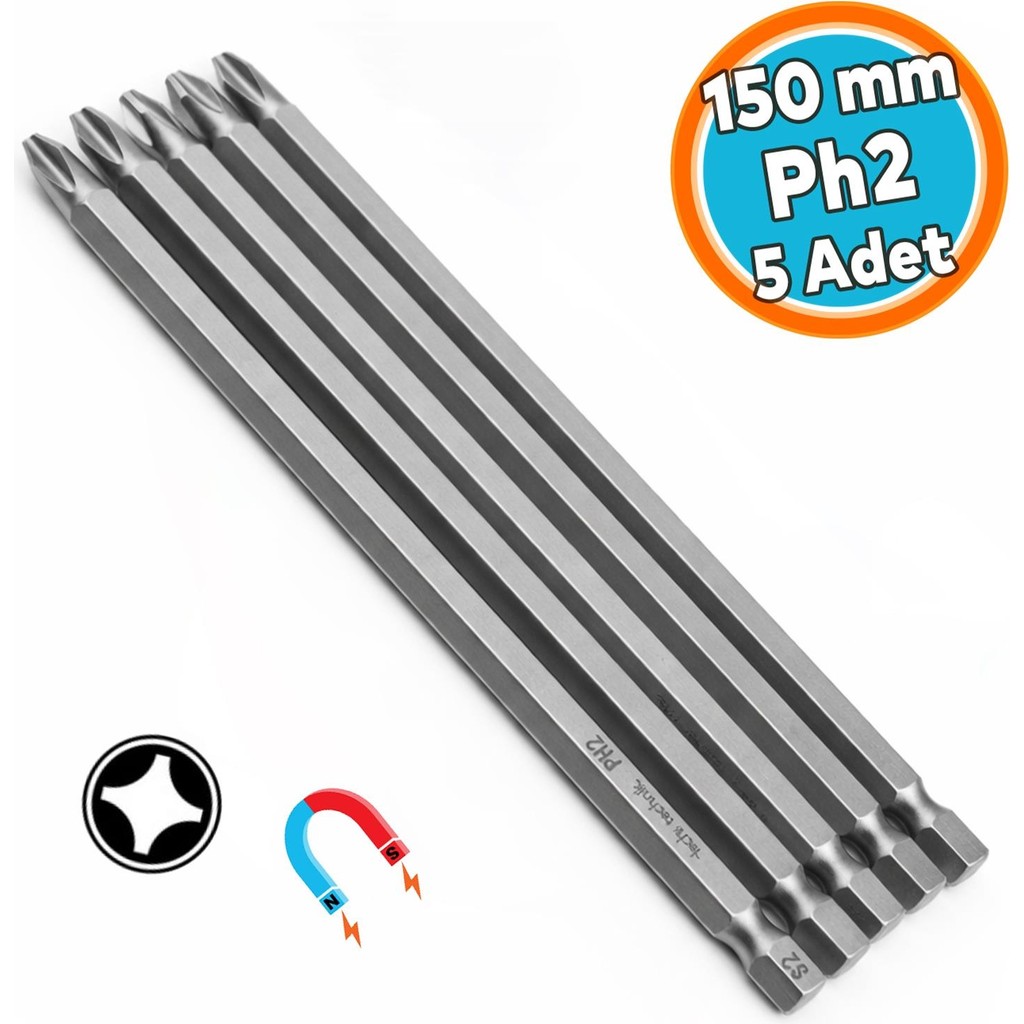 Nzb Tayvan Çeliği Mıknatıslı Yıldız Ph2 Bits Uç Manyetik 1/4" Matkap Ucu 15 cm Uzunluk (5 Adet) - Gri Matkaplar Fiyatı