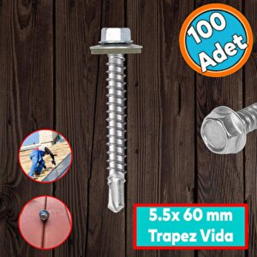 Nzb Trapez Çatı Vidası 5.5x60 Mm Paket 100 Adet Matkap Uçlu Sac Akıllı Vida Çatı Panel Metal Ağaç Vidası Matkaplar Fiyatı