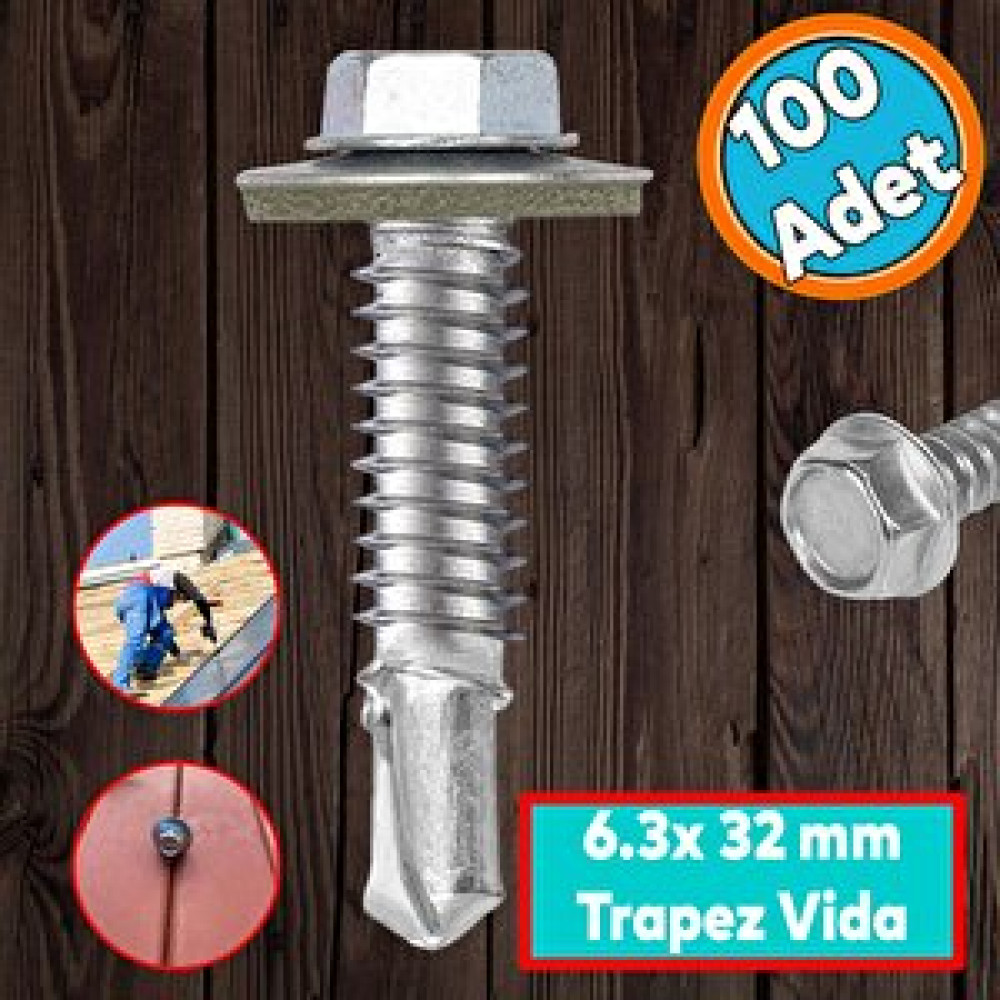 Nzb Trapez Çatı Vidası 6.3x32 Mm Paket 100 Adet Matkap Uçlu Sac Akıllı Vida Çatı Panel Metal Ağaç Vidası Matkaplar Fiyatı
