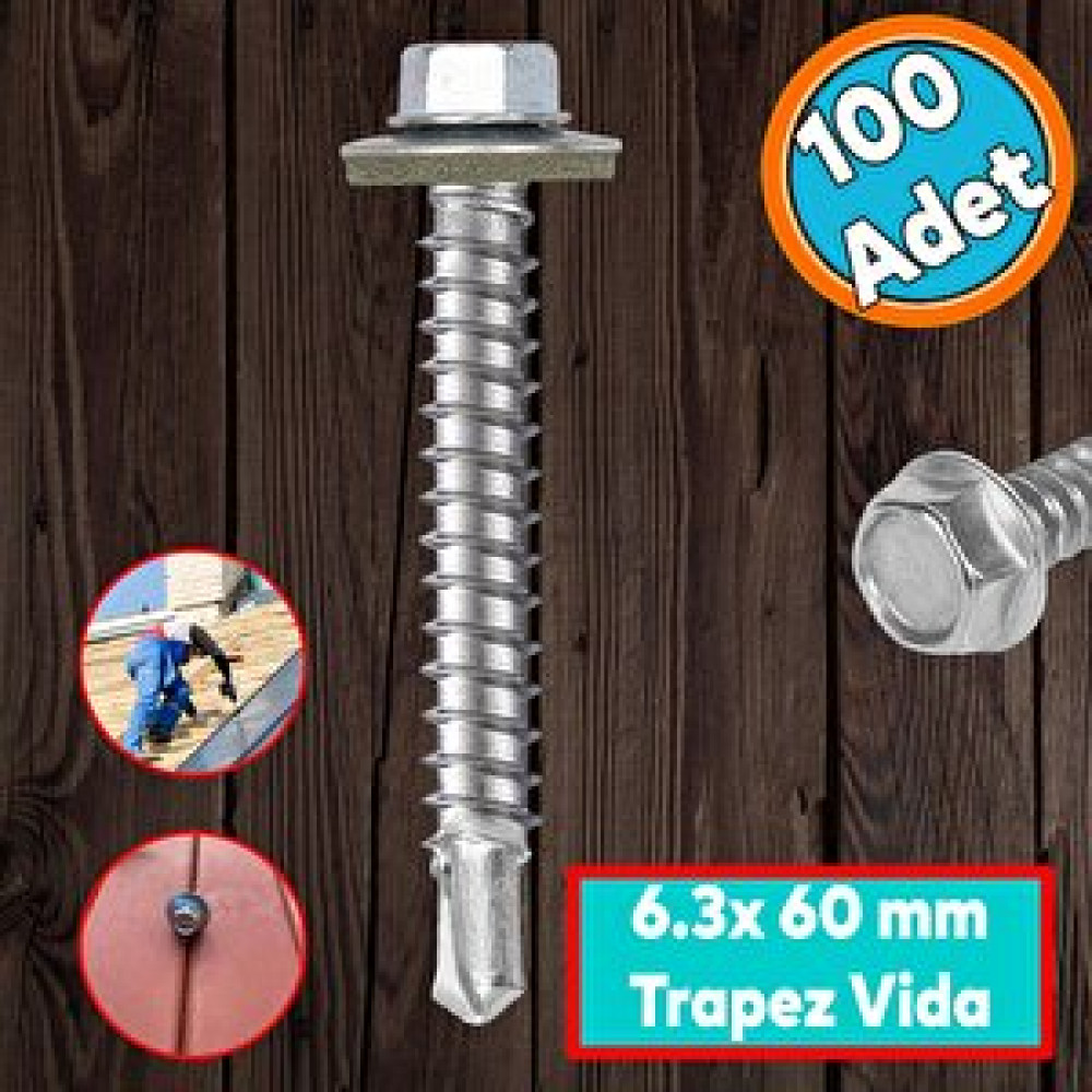 Nzb Trapez Çatı Vidası 6.3x60 Mm Paket 100 Adet Matkap Uçlu Sac Akıllı Vida Çatı Panel Metal Ağaç Vidası Matkaplar Fiyatı