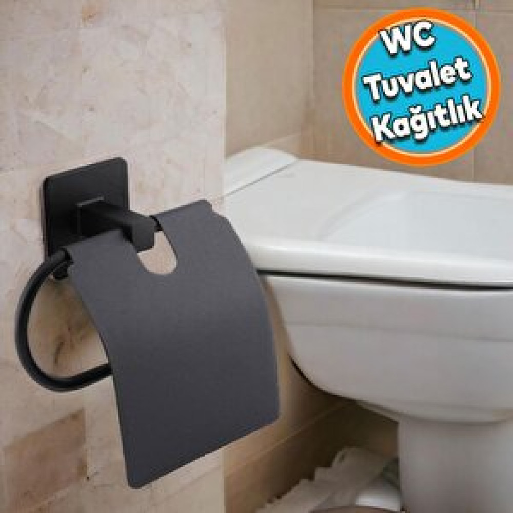 Nzb Tuvalet Kağıtlık Yapışkanlı Kapaklı Aparat Wc Kağıt Standı Paslanmaz Metal Sağlam Siyah Tuvalet Kağıtlığı Fiyatı