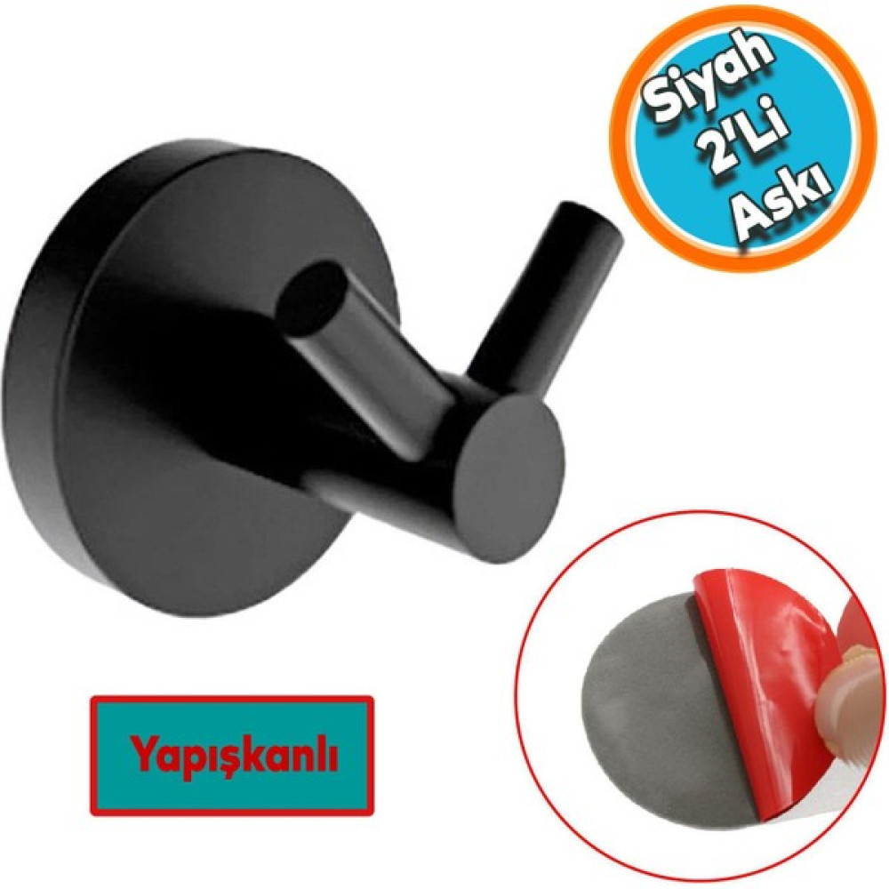 Nzb Yapışkanlı Metal Sağlam Banyo Lavabo Çatal 2'li Askılık Aparat Bornoz Havlu Asma Askı Siyah Renk Banyo Askılık Fiyatı