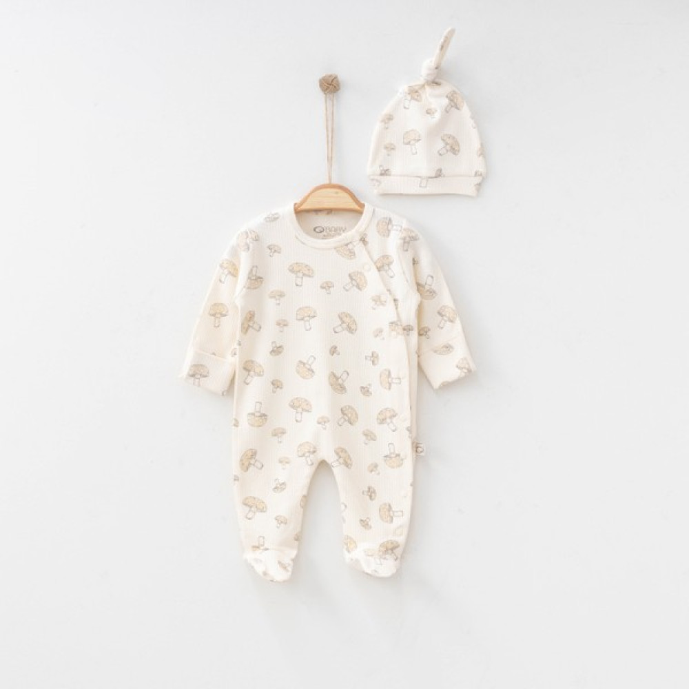 O Baby Mantar Baskılı Tulum Kız ve Erkek 0/3/6AY Patikli Bebek Tulum %100 Pamuk Uyku & Günlük Tulum Bebek Tulumu Fiyatı
