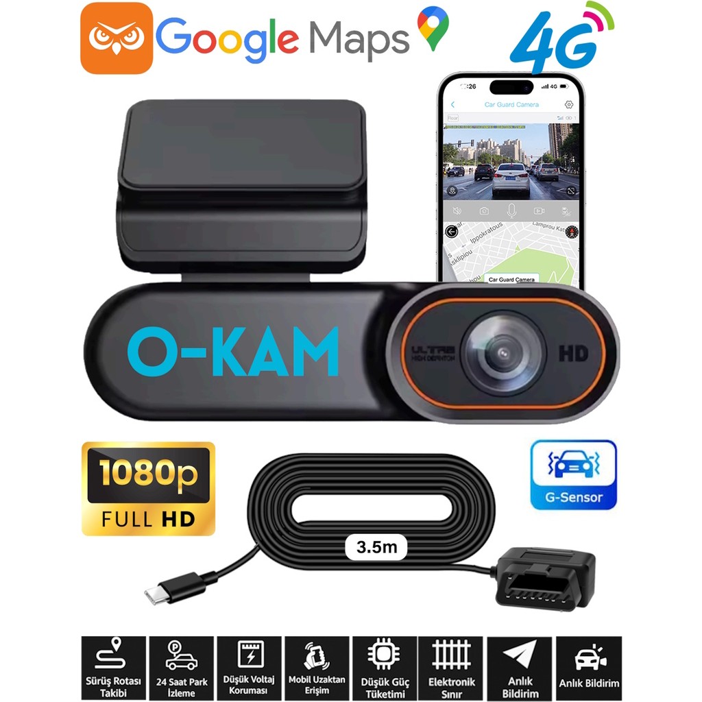O-kam 2026 4G Araç Içi Kamera ve Görüntülü Araç Takip Sistemi Google Maps 1080P Kamera Gps SSD / Solid State Drive Fiyatı