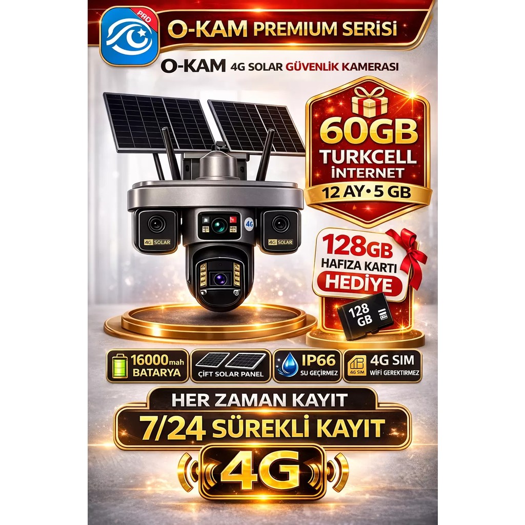 O-Kam OK335 Premium Serisi 12MP 4 Kameralı 4G Çift Solar Panel Gece Görüş 1 Yıl Turkcell +128GB Hafıza Diğer Fiyatı