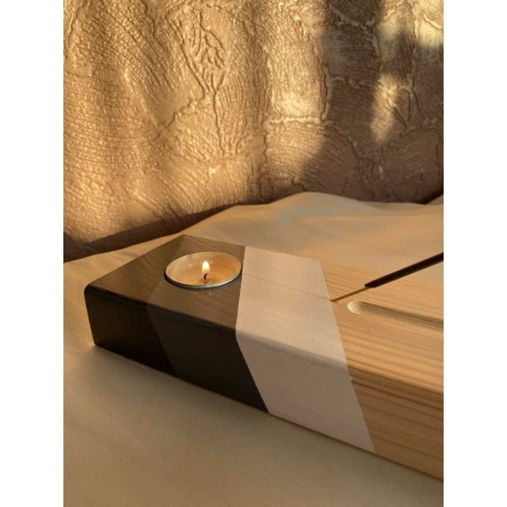 O&A Wood Dekoratif Doğal Ahşap Tütsülük, Siyah-Gri-Beyaz Akrilik Boyalı Tütsülük, Masif Tütsülük - Kahverengi - 1 Adet Dekoratif Mum Fiyatı